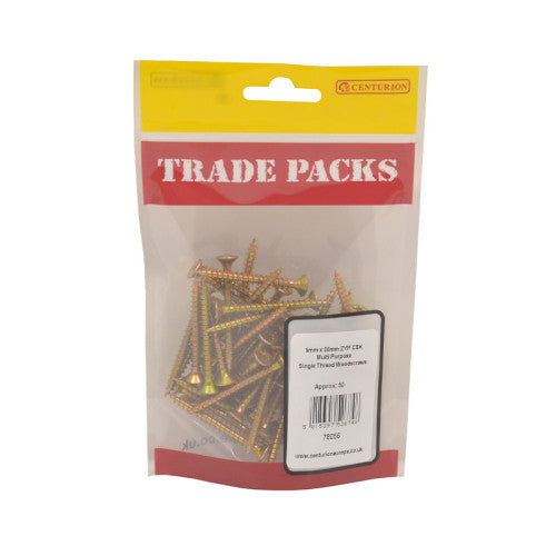 Pozi Multi Purpose Countersunk Woodscrews - Zinc Yellow Passivated - 5mm x 50mm - (50 PK)