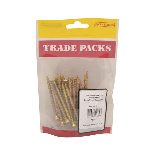 Pozi Multi Purpose Countersunk Woodscrews - Zinc Yellow Passivated - 6mm x 70mm - (20 PK)