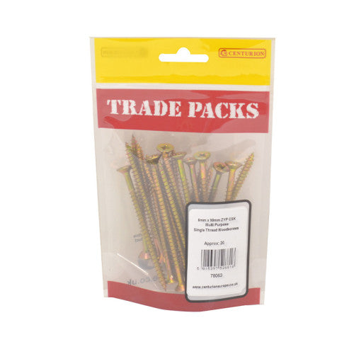 Pozi Multi Purpose Countersunk Woodscrews - Zinc Yellow Passivated - 6mm x 90mm - (20 PK)