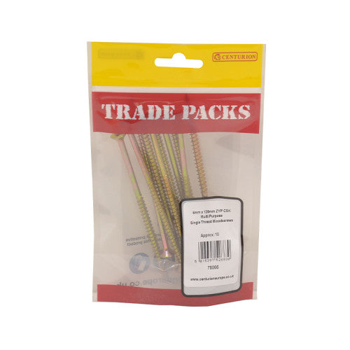 Pozi Multi Purpose Countersunk Woodscrews - Zinc Yellow Passivated - 6mm x 120mm (10 PK)