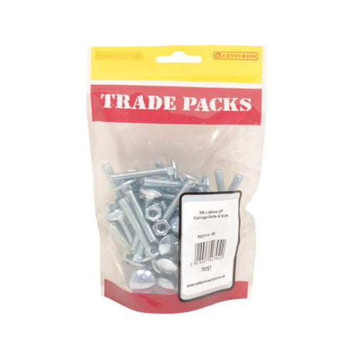 Cup Square Carriage Bolts & Nuts - Zinc Plated - M6 x 40mm - (40 PK)