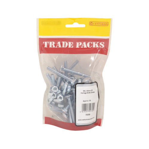 Carriage Bolts & Nuts Small - Zinc Plated - M6 x 50mm - (35 PK)