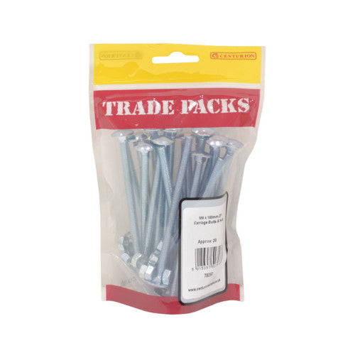 Cup Square Carriage Bolts & Nuts - Zinc Plated - M6 x 100mm - (20 PK)