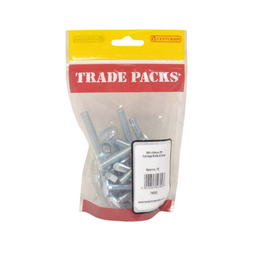 Cup Square Carriage Bolts & Nuts - Zinc Plated - M8 x 50mm - (18 PK)