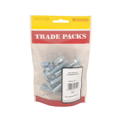 Cup Square Carriage Bolts & Nuts - Zinc Plated - M10 x 50mm - (10 PK)