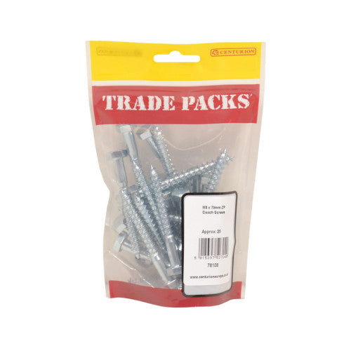 Coach Screws - Zinc Plated - M8 x 70mm - (25 PK)