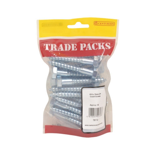 Coach Screws - Zinc Plated - M10 x 70mm - (18 PK)