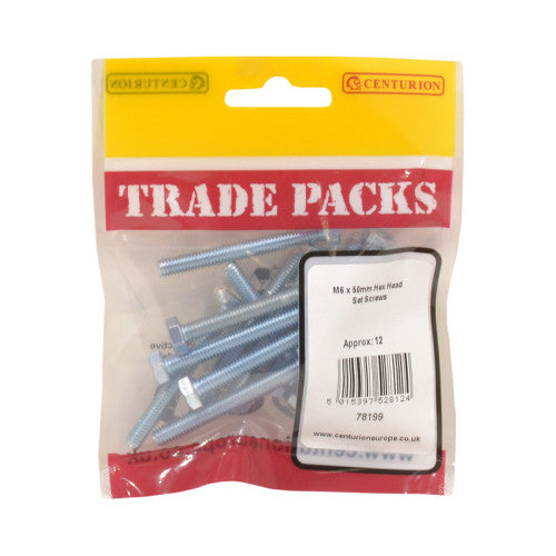 Hex Head Set Screws - Zinc Plated - M6 x 50mm - (12 PK)