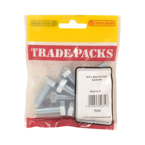 Hex Head Set Screws - Zinc Plated - M10 x 30mm - (8 PK)