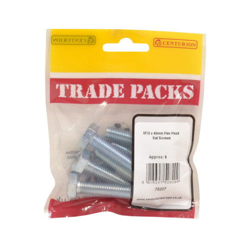 Hex Head Set Screws - Zinc Plated - M10 x 40mm - (6 PK)