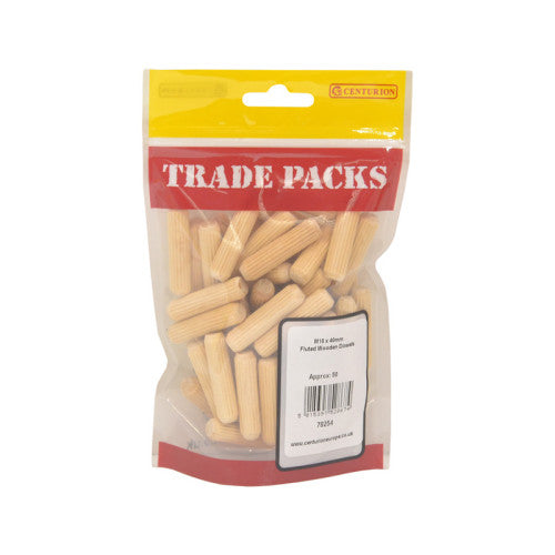 Fluted Wooden Dowels - M10 x 40mm - (50 PK)