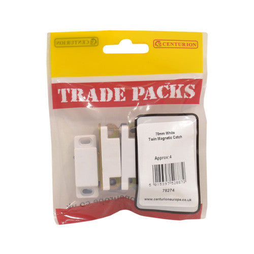 Twin Magnetic Catch - White - 70mm - (4 PK)
