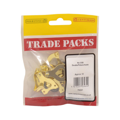 Double Picture Hooks - No 3 - Brass - Pack of 12