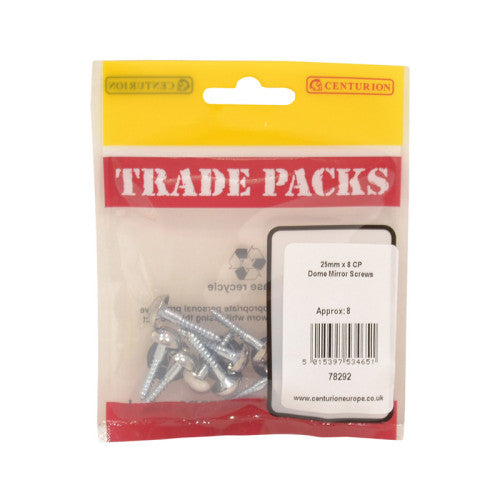Dome Mirror Screws - Chrome Plated - 25mm x 8 - Pack of 8