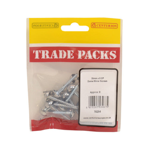 Dome Mirror Screws - Chrome Plated - 35mm x 8 - Pack of 8