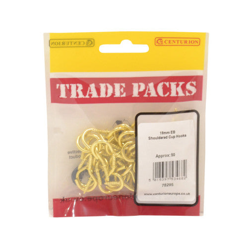Shouldered Cup Hooks - Brass - 19mm - (50 PK)
