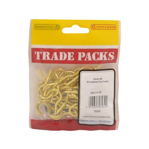 Shouldered Cup Hooks - Brass - 25mm - (40 PK)