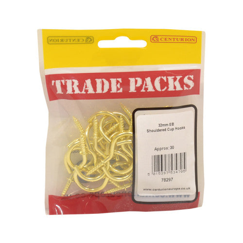 Shouldered Cup Hooks - Brass - 32mm - (30 PK)