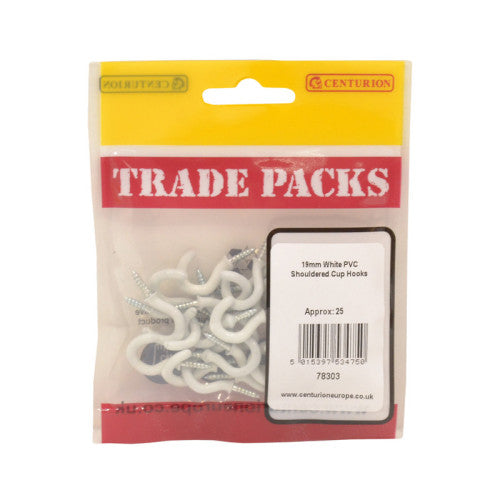 Shouldered Cup Hooks - White PVC - 19mm - (25 PK)