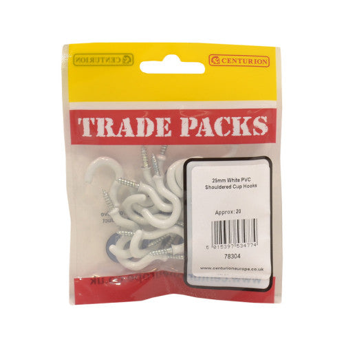 Shouldered Cup Hooks - White PVC - 25mm - (20 PK)