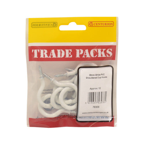 Shouldered Cup Hooks - White PVC - 38mm - (12 PK)