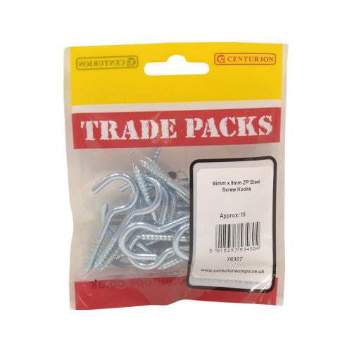 Steel Screw Hooks - Zinc Plated - 55mm x 8mm - (15 PK)