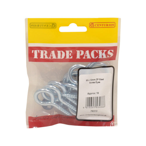 Steel Screw Eyes - Zinc Plated - 55mm x 5mm - (10 PK)