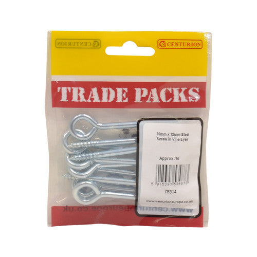 Screw In Steel Vine Eyes - Zinc Plated - 75mm x 12mm - (10 PK)