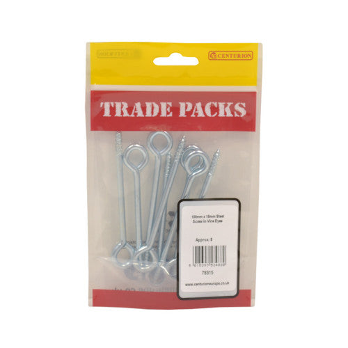 Screw In Steel Vine Eyes - Zinc Plated - 100mm x 18mm - (8 PK)