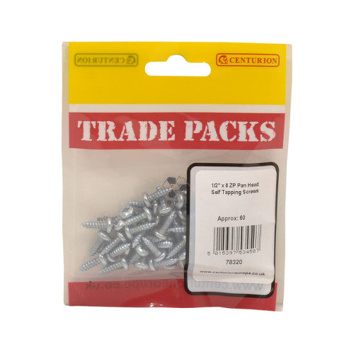 Pan Head Self Tapping Screws - Zinc Plated - 1/2" x 8 - (60 PK)