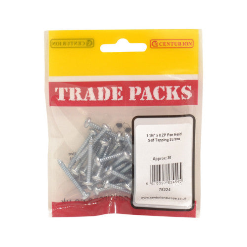 Pan Head Self Tapping Screws - Zinc Plated - 1 1/4" x 8 - (30 PK)