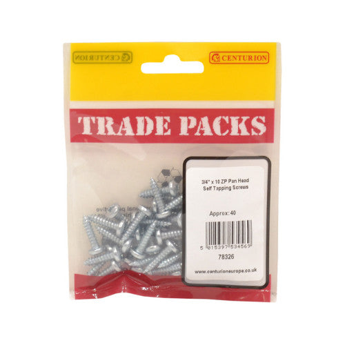 Pan Head Self Tapping Screws - Zinc Plated - 3/4" x 10 - (40 PK)