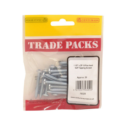 Pan Head Self Tapping Screws - Zinc Plated - 1 1/2" x 10 - (20 PK)