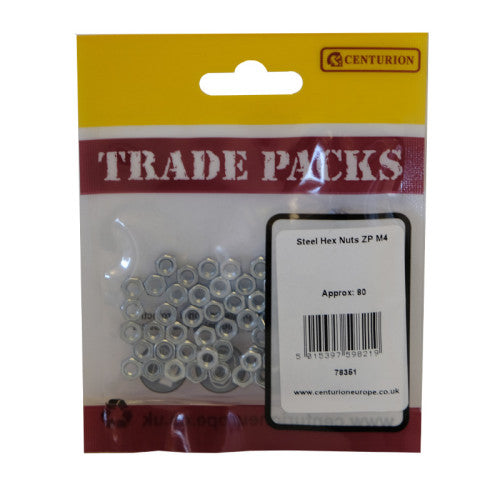 Steel Hex Nuts - Zinc Plated - M4 - (80 PK)