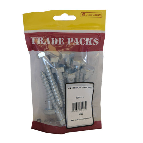 Coach Screws - M12 x 80mm - Zinc Plated - Pack of 10