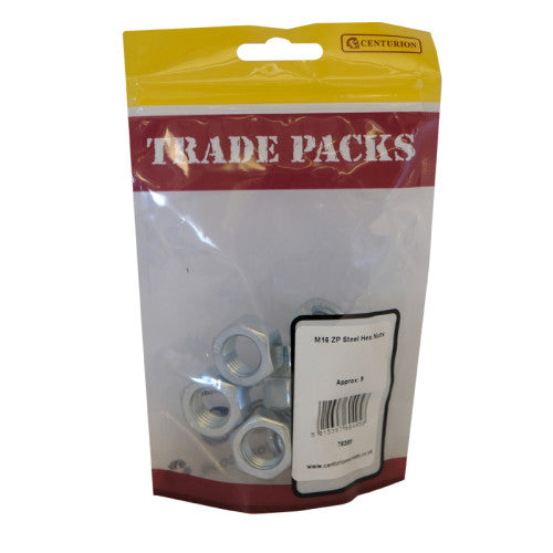Steel Hex Nuts - Zinc Plated - M16 - Pack of 9