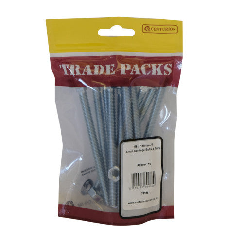 Cup Square Carriage Bolts & Nuts - Zinc Plated - M8 x 110mm - Pack of 10