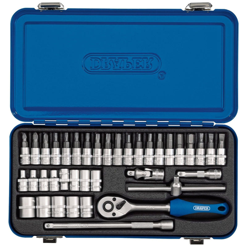 Draper Metric Socket Set in Metal Case, 1/4" Sq. Dr. (38 Piece) 16366 Draper - Town Tools 