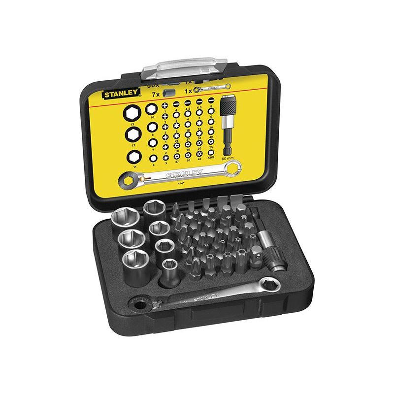 Stanley® Hand Tools 1/4in Drive Bit & Socket Set of 39 + Ratchet End STANLEY® Hand Tools - RockBottom Nothampton