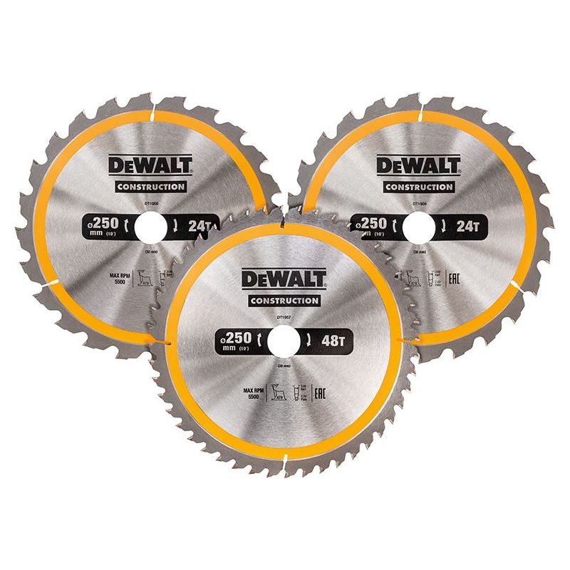 Dewalt Power Tools DT1964 Construction Circular Saw Blade 3 Pack 305 x 30mm x 24T/48T/60T DeWALT Power Tools - RockBottom Northampton