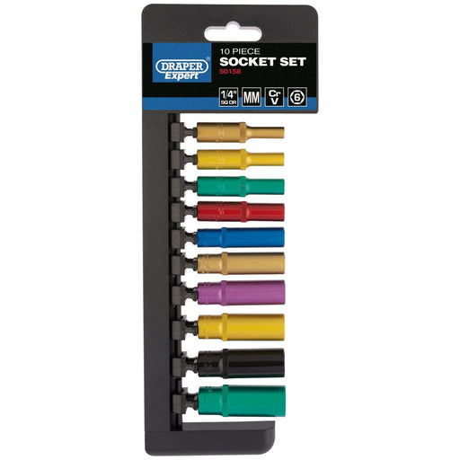 Draper Metric Coloured Deep Socket Set, 1/4" Sq. Dr. (10 Piece) 50158 Draper - Town Tools 