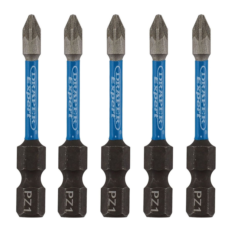 Draper Expert PZ-Type Impact Screwdriver Bits, No.1 x 50mm, 1/4" Hex (Pack of 5) Draper - Town Tools 