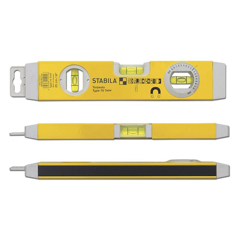 Stabila 70TMW Torpedo Level 26cm Magnetic Base & Rotatable Angle Vial Stabila - RockBottom Nothampton