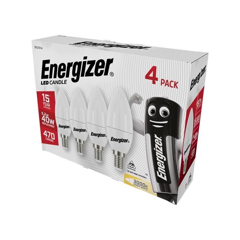 Energizer® LED SES (E14) Opal Candle Non-Dimmable Bulb, Warm White 470 lm 5.2W (Pack 4) Energizer® - RockBottom Northamptin