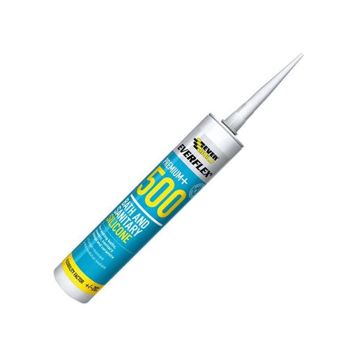 Everbuild Sika 500 Bath & Sanitary Silicone Sealant White 290ml Everbuild Sika - RockBottom Northamptin