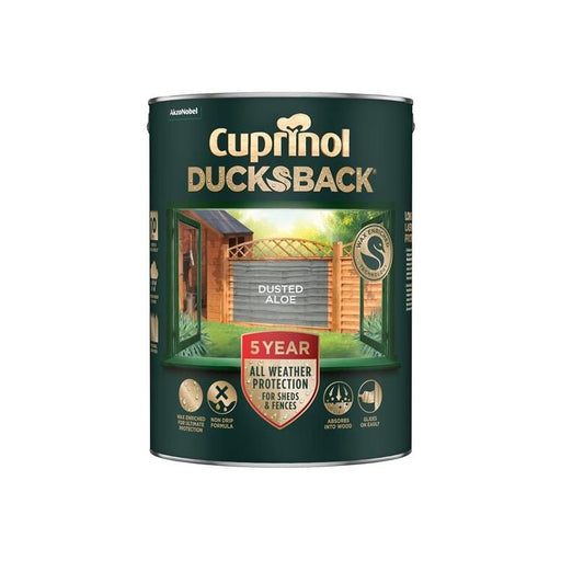 Cuprinol Ducksback 5 Year Waterproof for Sheds & Fences Dusted Aloe 5 litre Cuprinol - RockBottom Northampton