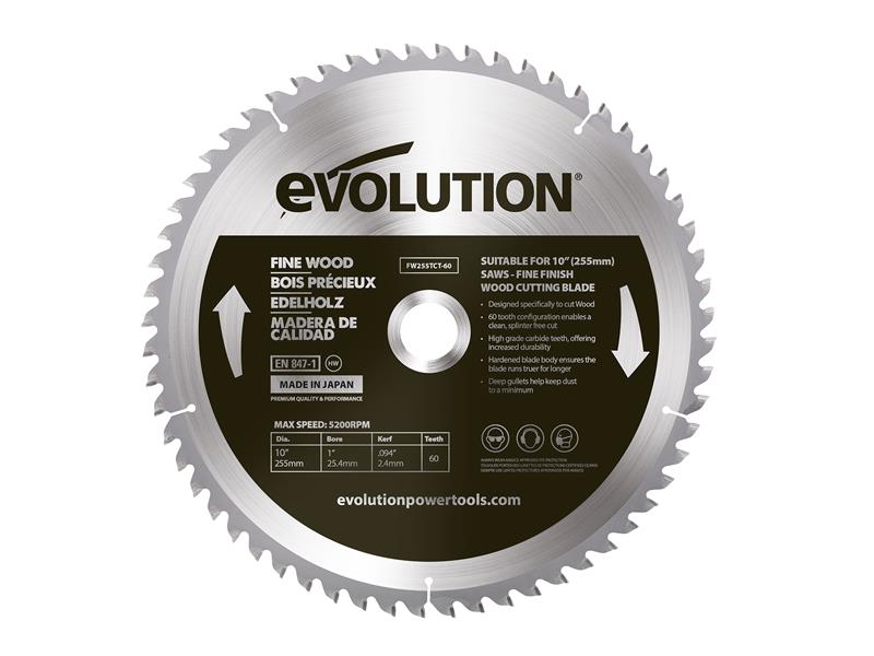 Evolution - Fine Wood Mitre/Table Saw Blade 255 x 25.4mm x 60T