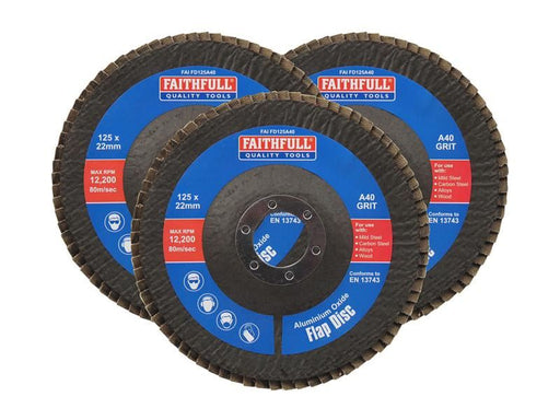 Faithfull Aluminium Oxide Flap Disc 125 x 22mm 40 Grit (3 Pack) Faithfull - RockBottom Northampton