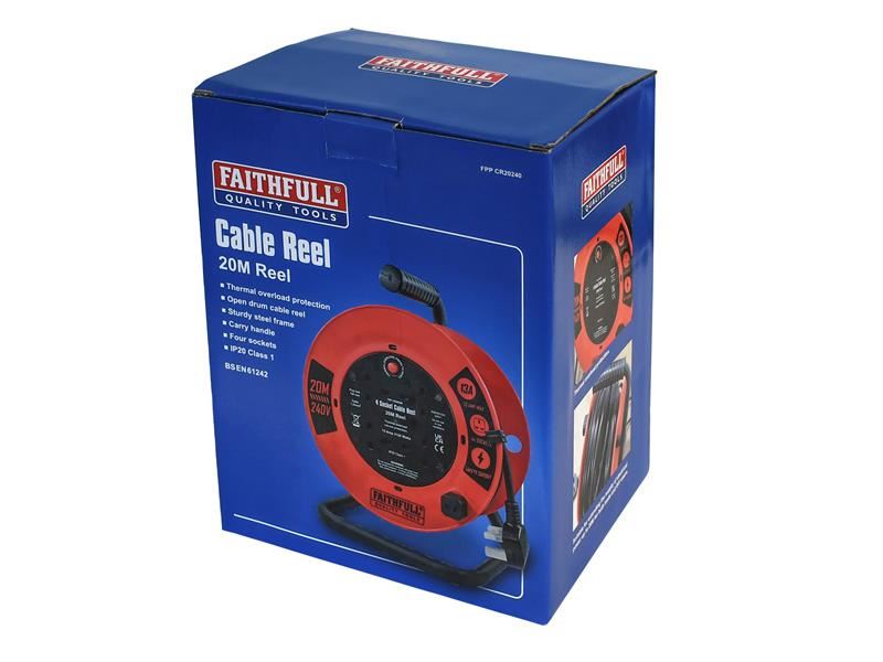 Faithfull Power Plus Open Cable Reel 240V 20m 13A 4 Socket (1.25mm Cable) Faithfull Power Plus - RockBottom Northampton