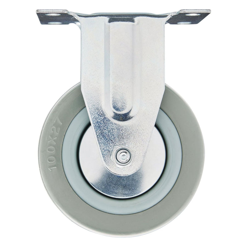 Draper Fixed Plate Fixing Rubber Castor, 100mm Diameter, S.W.L. 80kg Draper - Town Tools